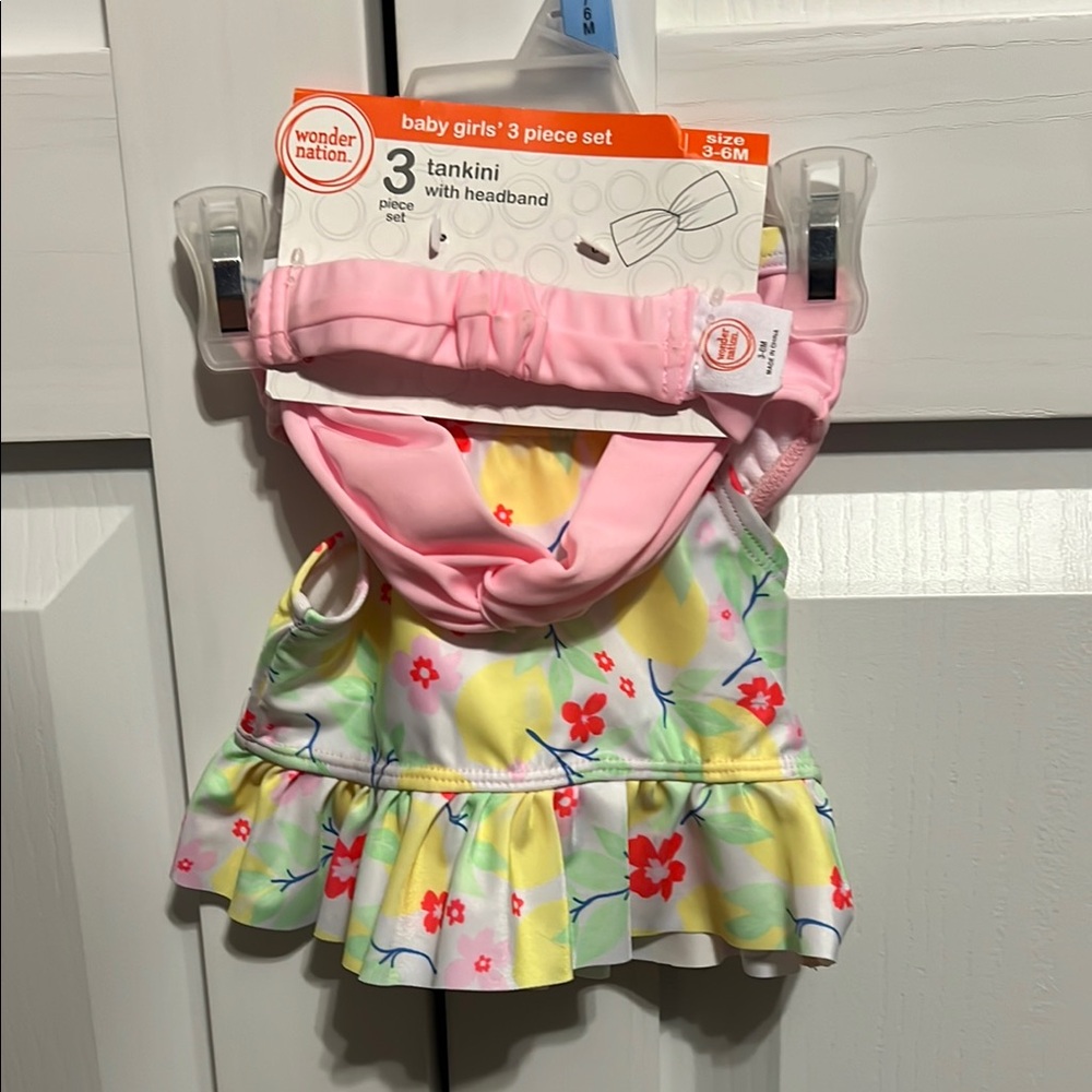 Wonder Nation Girls' Floral Tankini Set with Headband